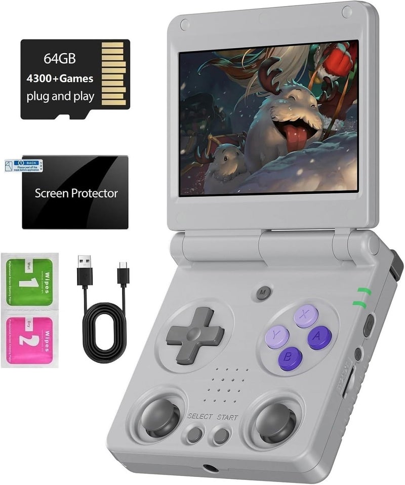Voacle RG34XXSP Foldable Retro Handheld Game Console , 3.4 Inch IPS Screen Linux System Sunken Dual Joystick Built-in 64G TF Card 5000+ Games Handheld Emulator Support 5G WiFi Bluetooth TV Output(Gray) - Image 1